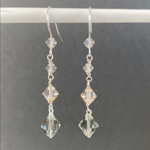 Swarovski Crystal Tiered Dangle Handmade Earrings - Picture 3 of 5